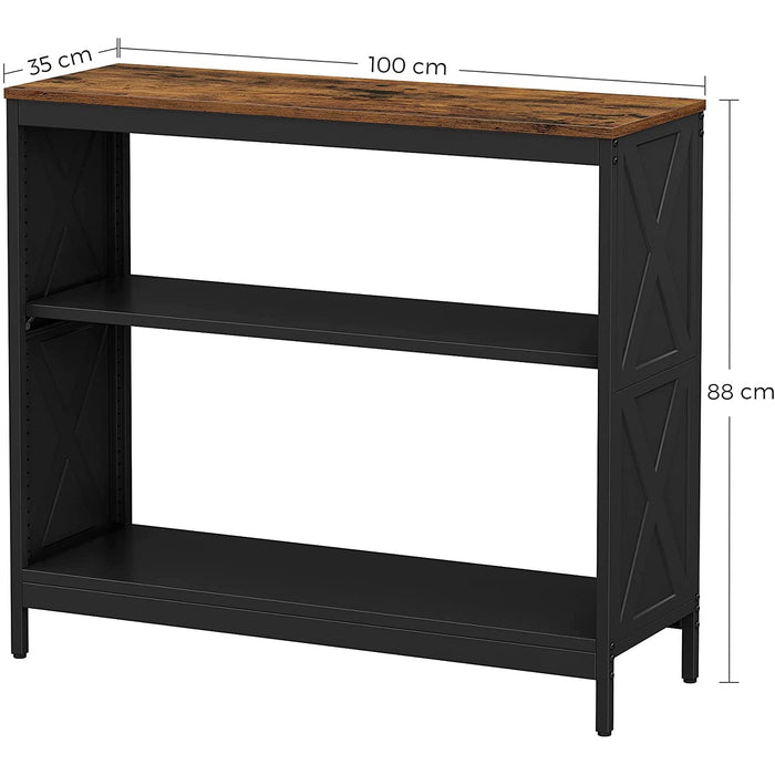 Nancy's Cardiff Console Tafel - Bijzettafel - Dressoir - 3 Niveaus - Zwart - Bruin - Bewerkt Hout - Metaal - 100 x 35 x 88 cm