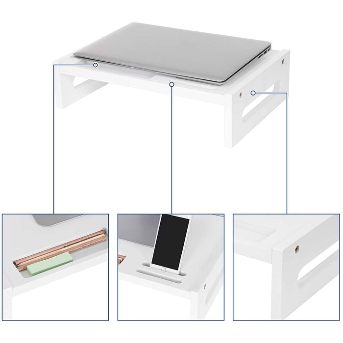 Nancy's Cane Laptoptafel - Monitorstandaard - Opbergmogelijkheden - Wit - Bamboe - ‎41 x 28 x 10 cm