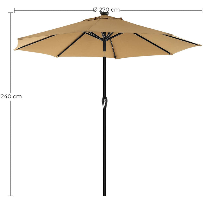 Nancy's Ruskin Parasol - LED-Verlichting op Zonne-Energie - UV-Bescherming - UPF 50+ - Buigbaar - Zwengel - Taupe - 270 cm