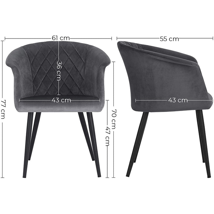 Nancy's Geoffrion Eetkamerstoelen - Set Van 2 - Keukenstoelen - Gestoffeerd - Fluweel - Metaal - Grijs - 61 x 55 x 77 cm