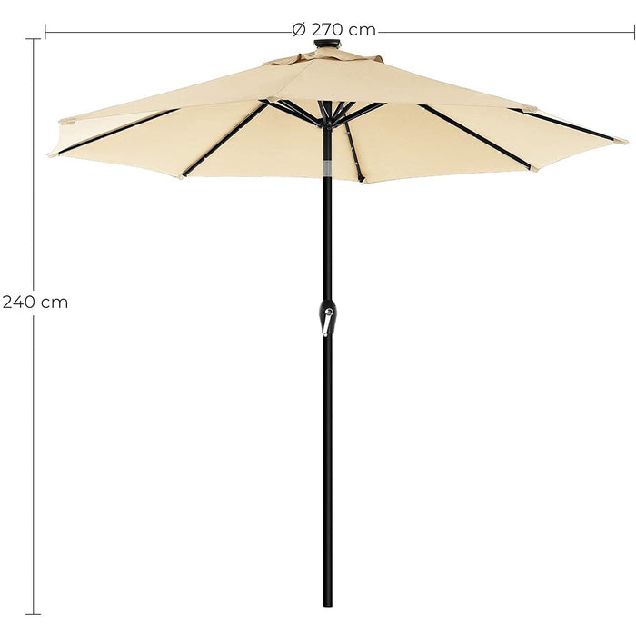 Nancy's Frere Lake Parasol - LED Verlichting - Zonne-Energie - Buigbaar - Zwengel - Grijs/Beige - 270 x 270 x 240 cm