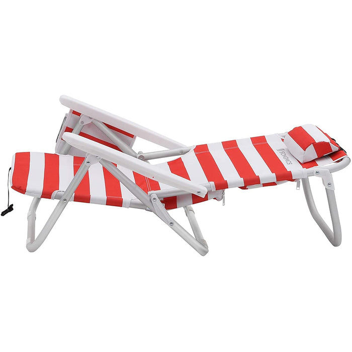 Nancy's Brunner Strandstoel - Klapstoel - Koeltas - Bekerhouder - Verstelbaar - Rood - Wit - Aluminium - Kunststof - 65 x 60 x 80 cm