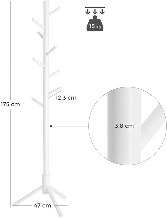 Nancy's Cavignac Kapstok - Vrijstaand - Kledingstandaard - Massief Hout - 8 Haken - Boomvormig - Grijs/Wit - 47 x 47 x 175 cm