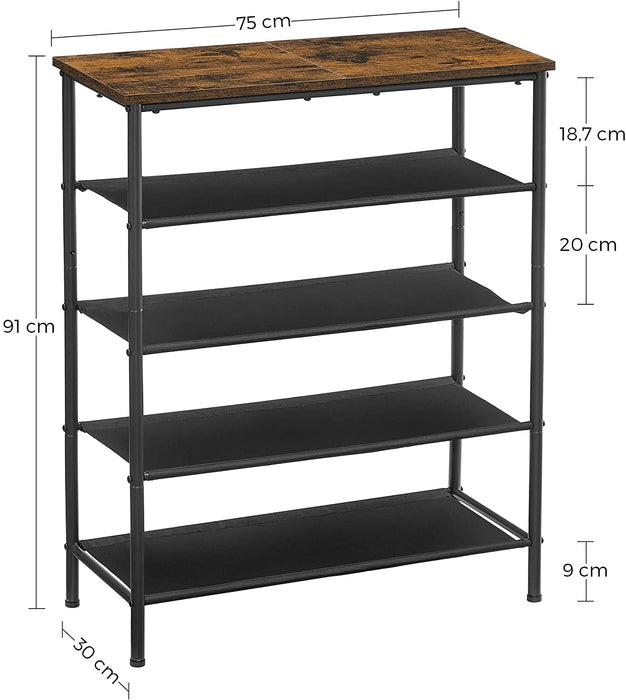 Nancy’s Waldemar Schoenenrek - Schoenstandaard - Schoenenplank - met 4 Planken - Staand - Industrieel - Bruin en Zwart - 75 x 30 x 91 cm