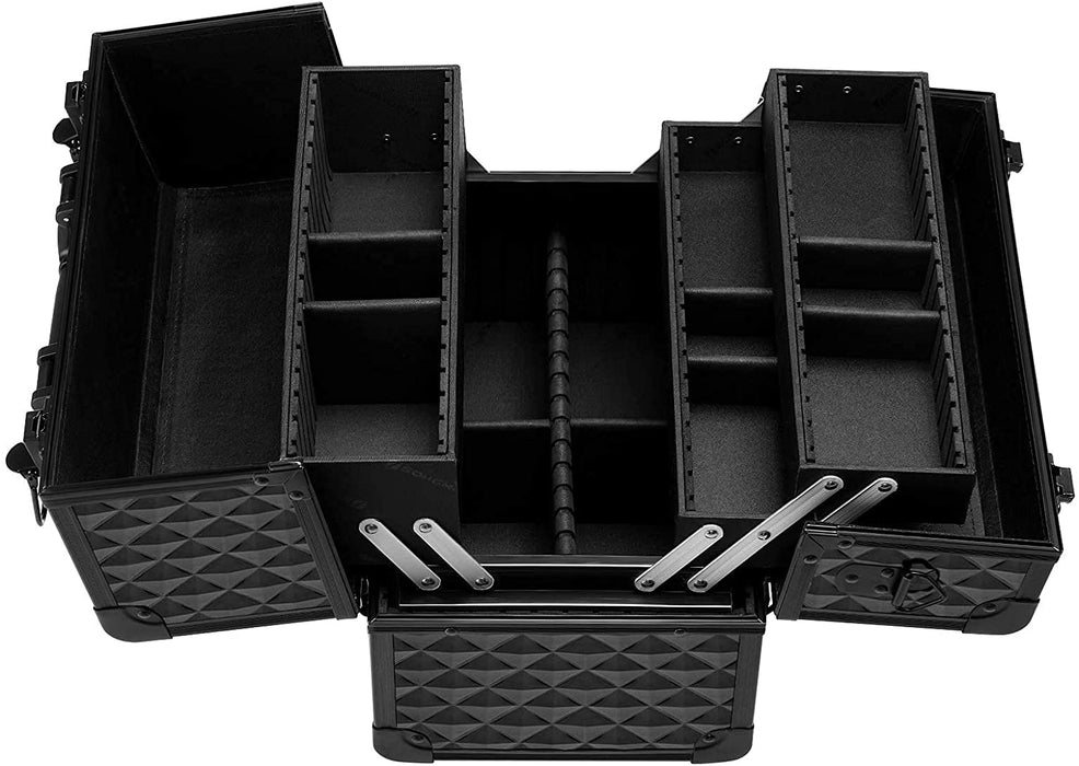 Nancy's Collina Beautycase - Make-Up Doos - Make-Up Opslag - Afsluitbaar - Draagriem - Zwart - MDF - 30 x 19 x 24 cm