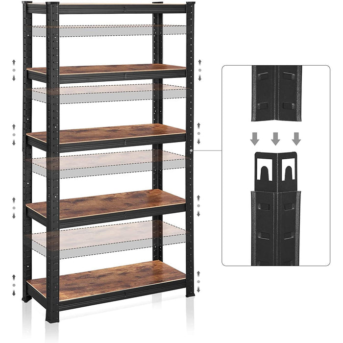 Nancy's Caire Opbergrek - Boekenkast - Opbergkast - 5 Planken - Industrieel - Multifunctioneel - Zwart - Bruin - Staal - MDF - 150 x 75 x 30 cm