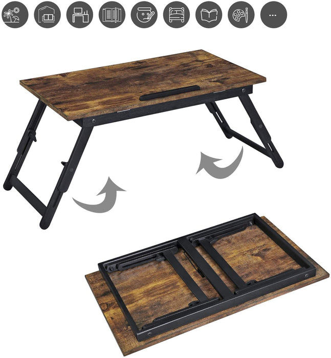 Nancy's Chard Laptoptafel - Laptopstandaard - Bedtafel - Bewerkt Hout - Verstelbaar - Bruin - Zwart - 60 x 35 x 34 cm