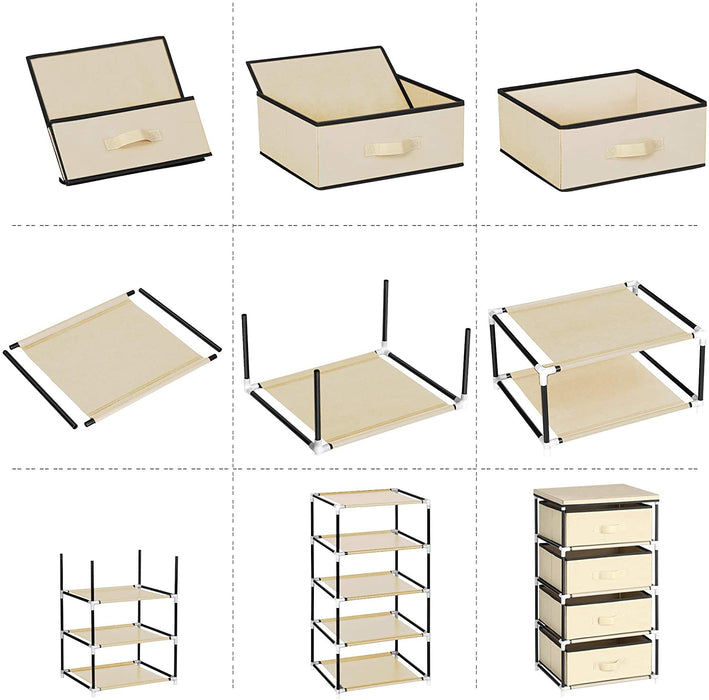 Nancy's Germany Ladekast - 4 Lades - Opbergkast - Stof - Campingkast - Zwart/Beige - 45 x 84,5 x 38 cm