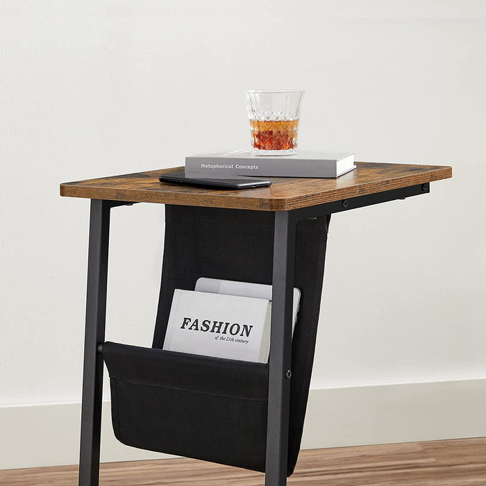 Nancy's Canisto Bijzettafel - Laptoptafel - Stoffen Tas - Industrieel - Bruin - Zwart - Bewerkt Hout - Metaal - 50 x 35 x 62 cm