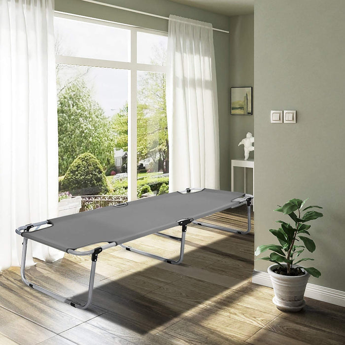 Nancy's Goupil Ligbed - Stretcher - Veldbed - Campingbed - Zwart/Grijs - Ijzer - Kunststof - Zilver - 190 x 63 x 36 cm