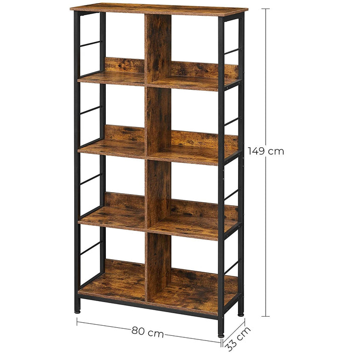 Nancy's Candyville Boekenkast - Opbergkast - 8 Vakken - Bruin - Zwart - Bewerkt Hout - Metaal - 80 x 33 x 149 cm