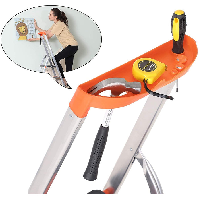 Nancy's Cahore Ladder - Treden - Opvouwbaar - Aluminium - Anti-Tip - Gereedschapsbakje - Zwart - Oranje