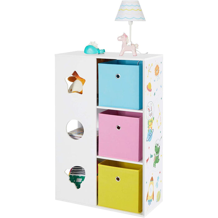 Nancy's Burgoyne Opbergkast - Vakkenkast - Kinderkamer - Speelgoedopslag - Wit - Blauw - Roze - Geel - MDF - 62 x 29,5 x 96 cm