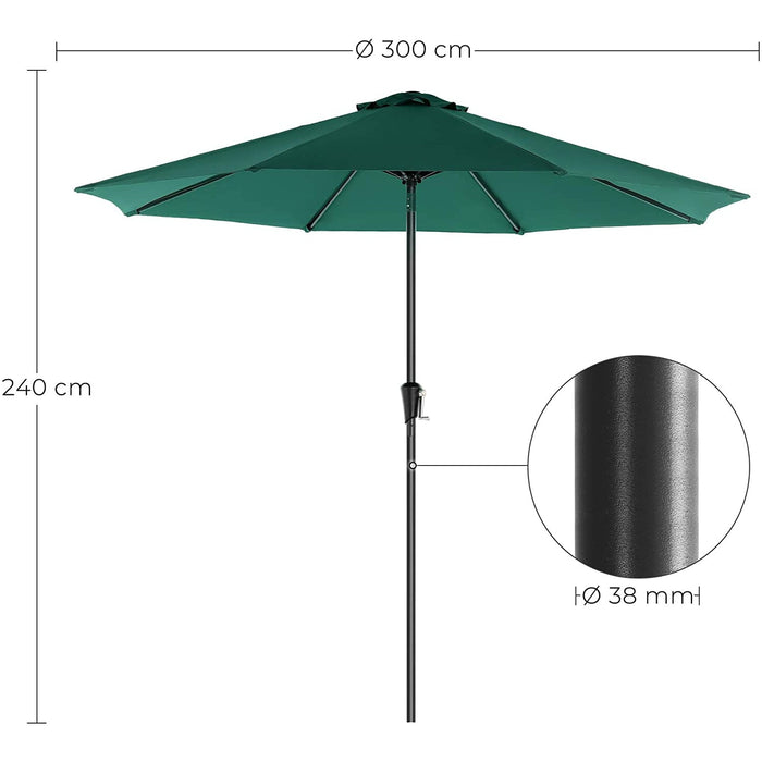 Nancy's Fordyce Parasol - Zonwering - Achthoekig - Inklapbaar - Zwengel - Polyester - Groen - Rood - 3 m