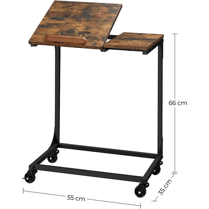 Nancy's Carbonear Laptoptafel - Werktafel - Verstelbaar Tafelblad - Op Wieltjes - Bewerkt Hout - Metaal - Bruin - Zwart - 55 x 35 x 66 cm