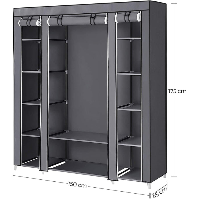 Nancy's Frisco's Kledingkast - Linnenkast - Kledingstang - Planken - Grijs - Metaal - Kunststof - 150 x 45 x 175 cm