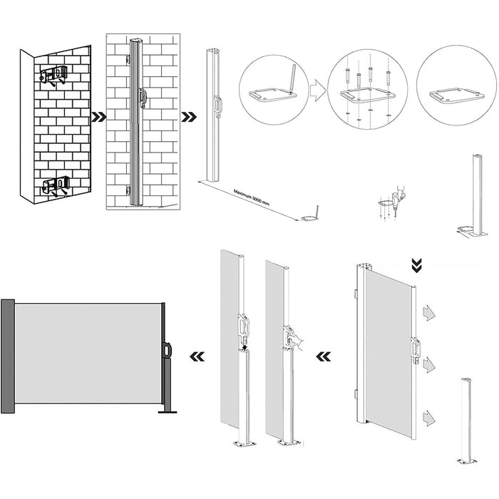 Nancy's Tysons Zijluifel - Zonwering - Privacyscherm - Uittrekbaar - Aluminium - Polyester - Taupe/Beige/Grijs - 1.6/1.8/2 x 3.5/4 m