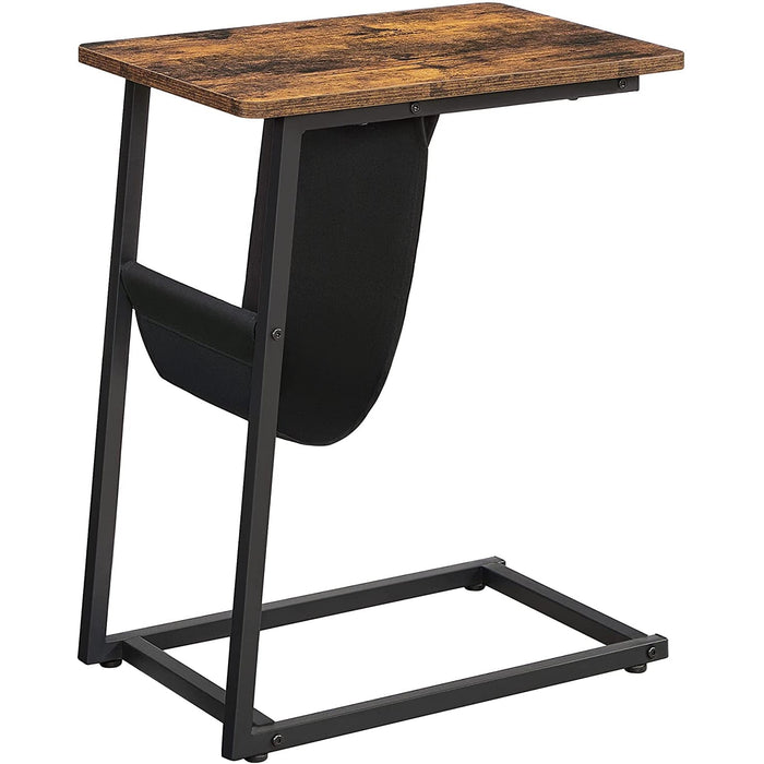 Nancy's Canisto Bijzettafel - Laptoptafel - Stoffen Tas - Industrieel - Bruin - Zwart - Bewerkt Hout - Metaal - 50 x 35 x 62 cm