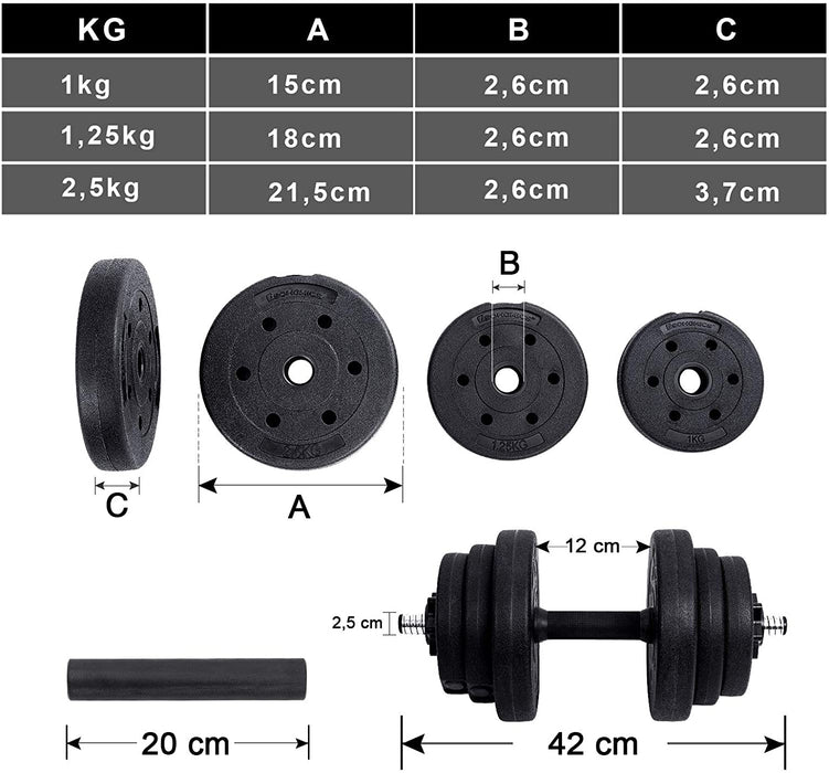 Nancy's Hatchley Halterset - Gewichten - Halters - Fitnesstraining - Zwart - 4 x 2,5 kg - 4 x 1,25 kg - 4 x 1 kg