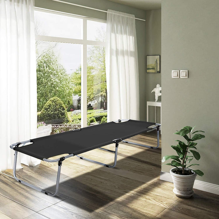 Nancy's Goupil Ligbed - Stretcher - Veldbed - Campingbed - Zwart/Grijs - Ijzer - Kunststof - Zilver - 190 x 63 x 36 cm