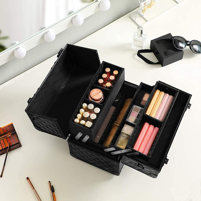 Nancy's Collina Beautycase - Make-Up Doos - Make-Up Opslag - Afsluitbaar - Draagriem - Zwart - MDF - 30 x 19 x 24 cm