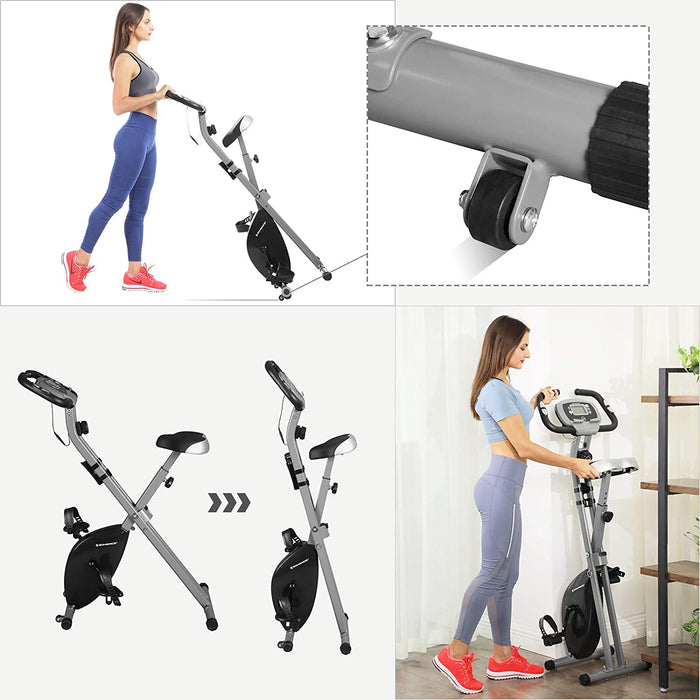 Nancy's Chikopi Hometrainer - Fitnessfiets - Inklapbaar - 8 Magnetische Weerstandsinstellingen - Vloermat - Hartslagmeting - Telefoonhouder - Zilver - Oranje - 78 x 41 x 113 cm