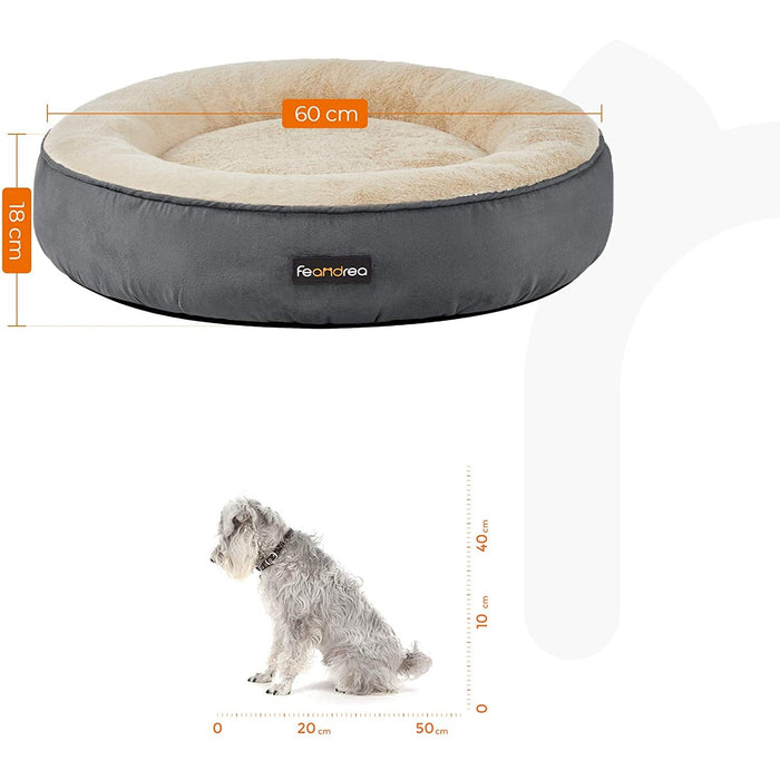 Nancy's Fraleck Hondenbed - Dierenbed - Kattenbed - Donut - Donkergrijs - Beige - Suède - 60 x 18 cm