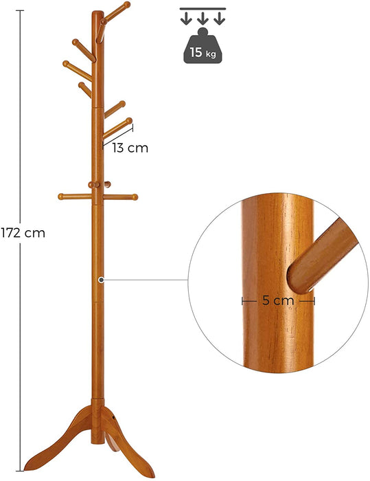 Nancy's Goldboro Kapstok - Kledingstandaard - 11 Haken - Massief Hout - Rubberhout - Boomvormig - Eiken - 57 x 57 x 172 cm