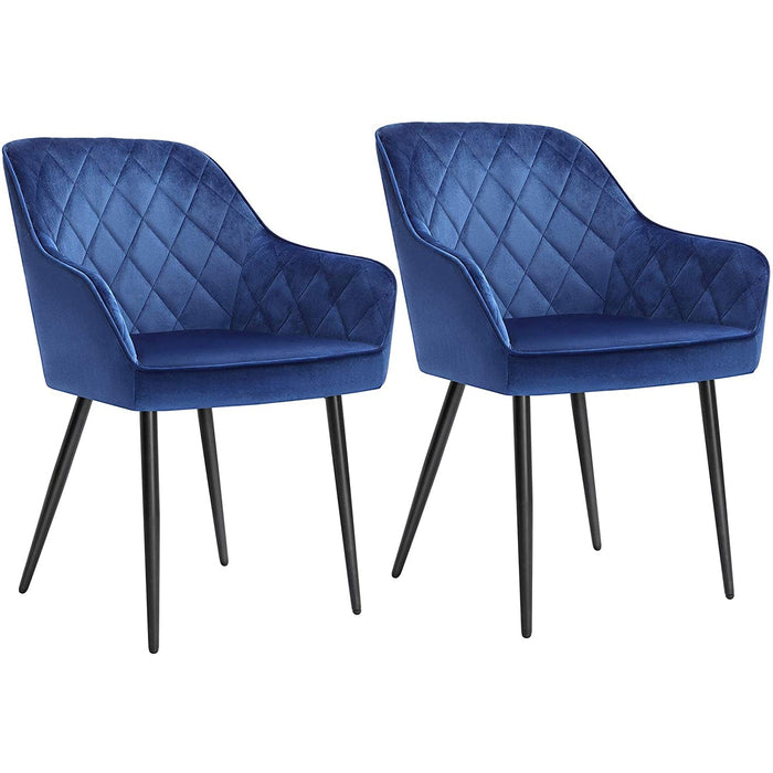 Nancy's Can Island Eetkamerstoelen - Set Van 2 - Keukenstoelen - Gestoffeerd - Fluweel - Metaal - Grijs/Blauw- 62,5 x 60 x 85 cm