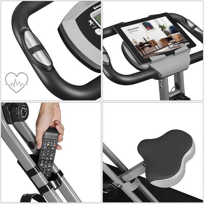 Nancy's Chikopi Hometrainer - Fitnessfiets - Inklapbaar - 8 Magnetische Weerstandsinstellingen - Vloermat - Hartslagmeting - Telefoonhouder - Zilver - Oranje - 78 x 41 x 113 cm