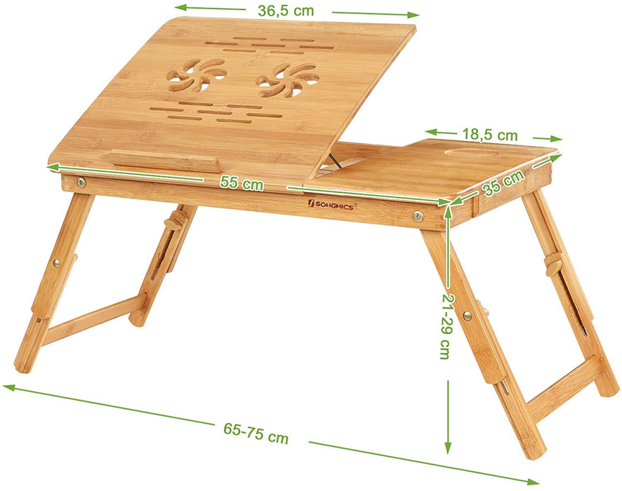 Nancy's Grand Lake Laptoptafel - Laptopstandaard - Ontbijtdienblad - Bedtafel - Bamboe - Bruin - 5 Hellingshoeken - 75 x 35 x 29 cm