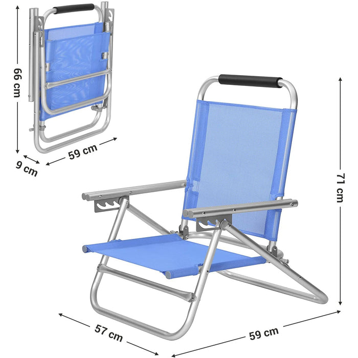 Nancy's Bryce Strandstoel - Klapstoel - Campingstoel - Verstelbaar - Armleuningen - Ademend - Blauw - Aluminium - Kunstvezel - 57 x 59 x 71 cm