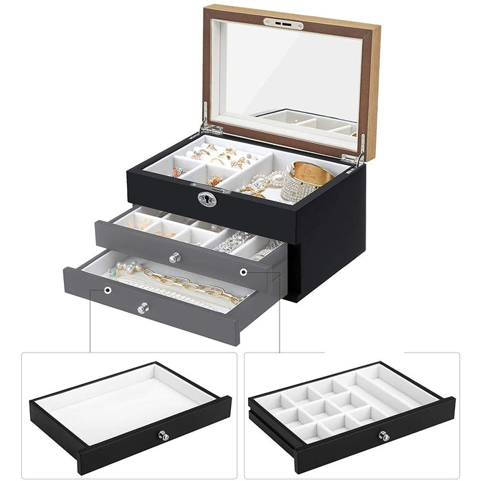 Nancy's Butler Sieradendoos - Sieraden Organizer - Juwelenopslag - Lades - Slot - Zwart - Bruin - 24,5 x 17 x 14,5 cm