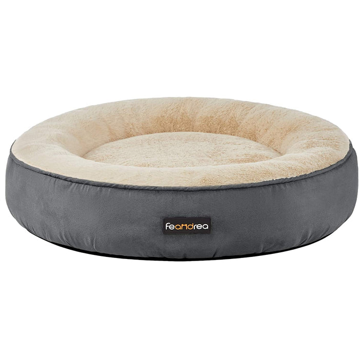 Nancy's Fraleck Hondenbed - Dierenbed - Kattenbed - Donut - Donkergrijs - Beige - Suède - 60 x 18 cm