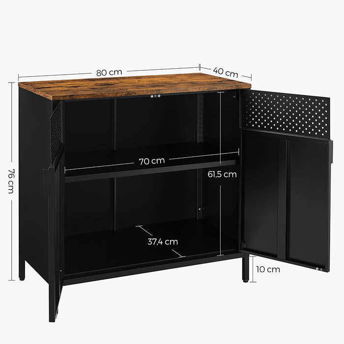 Nancy's Chateh Dressoir - Sideboard - Opbergkast - Magnetische Sluiting - Verstelbare Planken - Metaal - Bewerkt Hout - Bruin - Zwart - 80 x 40 x 76 cm