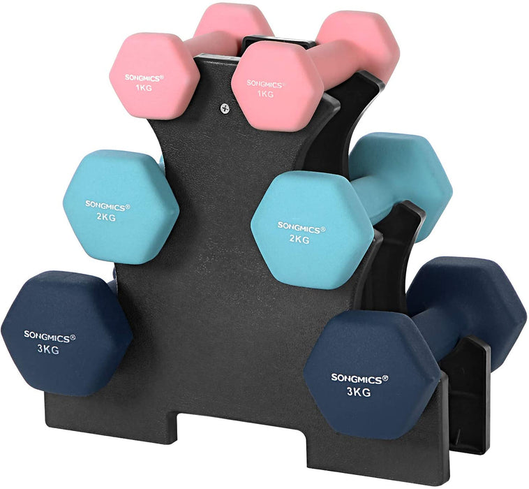 Nancy's Curran Halterset - Dumbbells - Halterstandaard - Hexagon - 2 x 1 kg - 2 x 2 kg - 2 x 3 kg