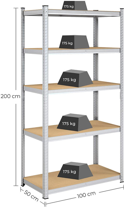 Nancy's Chippawa Opbergrek - Stellingrek - 5 Verstelbare Planken - Metaal - Kelderrek - Wit - 200 x 100 x 50 cm