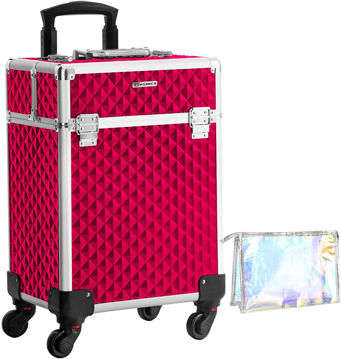 Nancy's Colliers Beautycase - Rolkoffer - Make-Up Opslag - Reisopslag - Visagiste - Roze - MDF - 34 x 24 x 45 cm