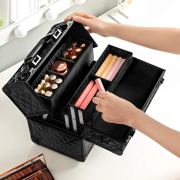 Nancy's Collina Beautycase - Make-Up Doos - Make-Up Opslag - Afsluitbaar - Draagriem - Zwart - MDF - 30 x 19 x 24 cm