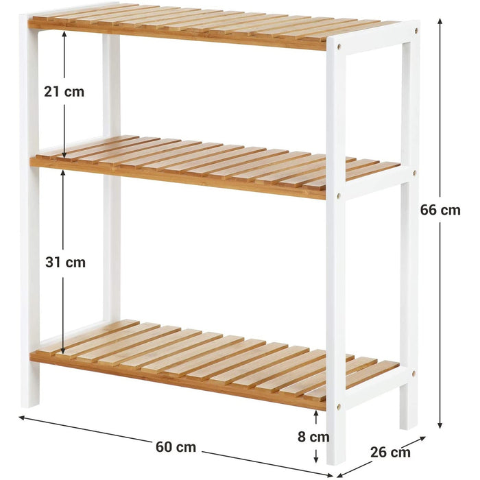 Nancy's Gads Hill Schoenenrek - Schoenenplank - Bamboe - Rekje - 3 Niveaus - Wit - Beige - 60 x 26 x 66 cm