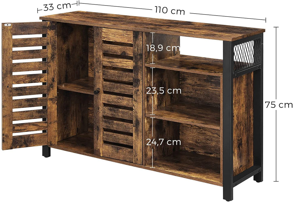 Nancy's Chaswood Dressoir - Sideboard - 2 Deuren - Open Vakken - Opbergruimte - Bewerkt Hout - Metaal - Bruin - Zwart - 110 x 33 x 75 cm