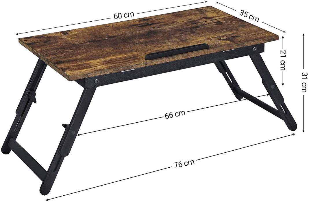 Nancy's Chard Laptoptafel - Laptopstandaard - Bedtafel - Bewerkt Hout - Verstelbaar - Bruin - Zwart - 60 x 35 x 34 cm