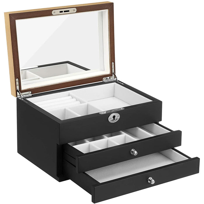 Nancy's Butler Sieradendoos - Sieraden Organizer - Juwelenopslag - Lades - Slot - Zwart - Bruin - 24,5 x 17 x 14,5 cm