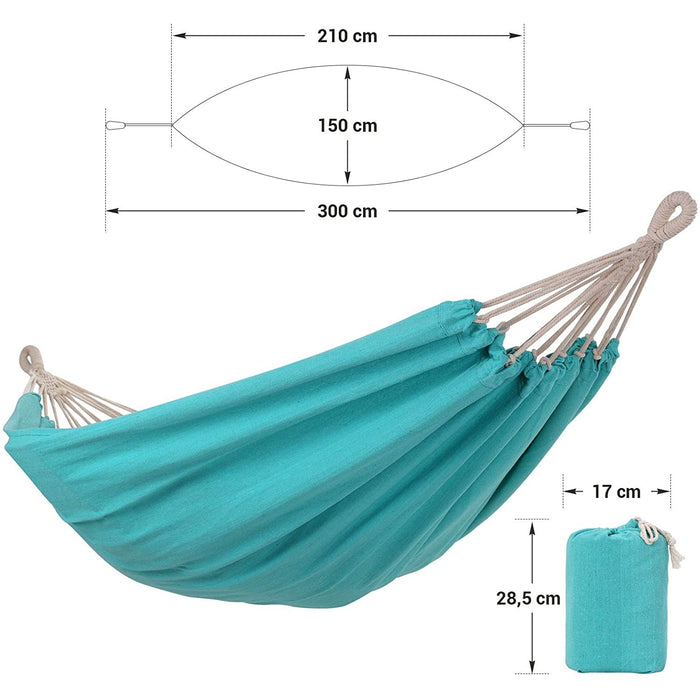 Nancy's Fort Rock Hangmat - 2 Personen - Outdoor - Transporttas - Bevestigingsriemen - Karabijnhaak - Lichtblauw - Katoen - Polyester - Turquoise - 210 x 150 cm