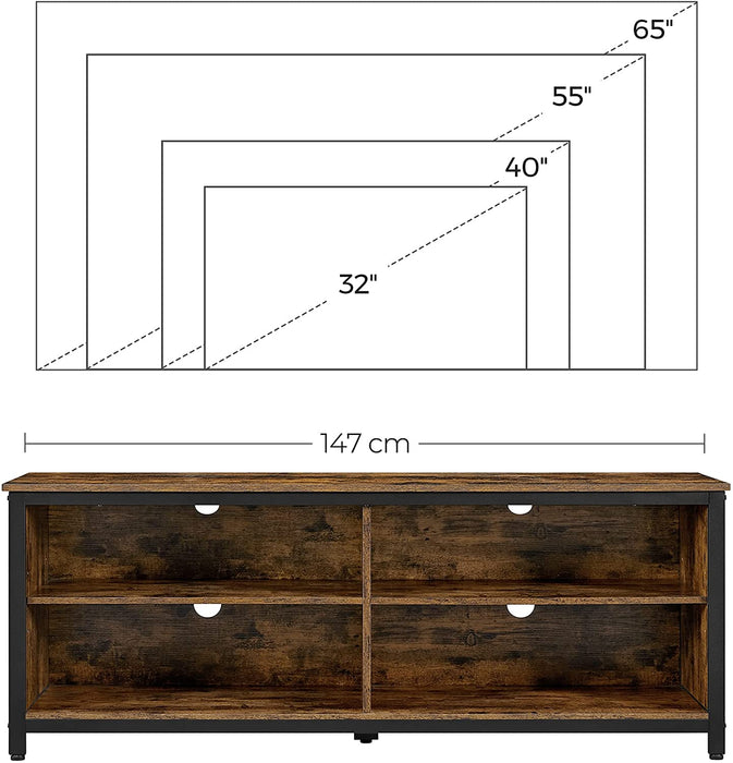 Nancy's Coon TV Meubel - TV Kast - Lowboard - Tot 65 Inch - Opbergruimte - Kabelgaten - Industrieel - Bewerkt Hout - Metaal - Open Vakken - Bruin - Zwart - 147 x 40 x 60 cm