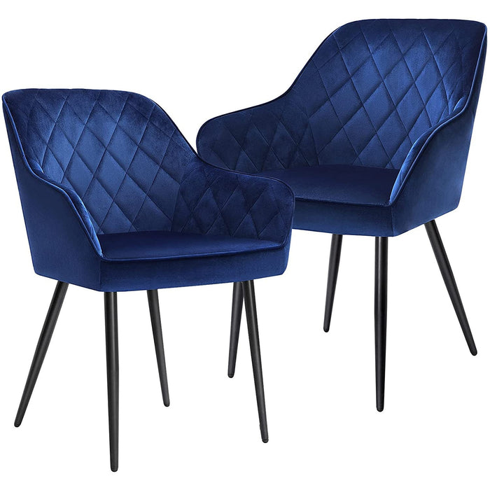 Nancy's Can Island Eetkamerstoelen - Set Van 2 - Keukenstoelen - Gestoffeerd - Fluweel - Metaal - Grijs/Blauw- 62,5 x 60 x 85 cm