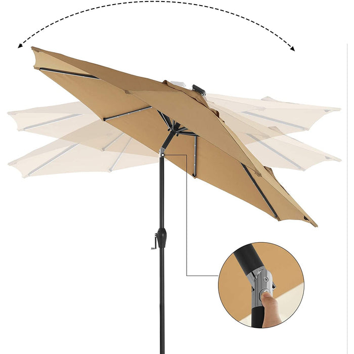 Nancy's Ruskin Parasol - LED-Verlichting op Zonne-Energie - UV-Bescherming - UPF 50+ - Buigbaar - Zwengel - Taupe - 270 cm