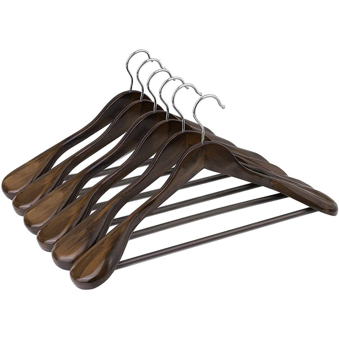 Nancy's Byng Kostuumhangers - Kledinghangers - Set Van 6 - Massief Hout - Anti-Slip - Draaibare Haak - Walnoot -  44 x 5,5 x 23 cm