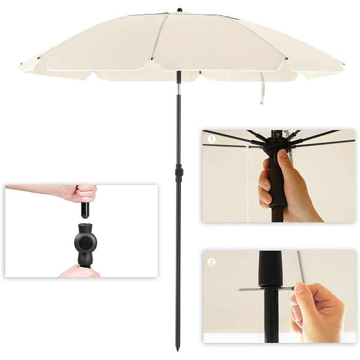 Nancy's Frog Lake Parasol - Strandparasol - Kantelmechanisme - Achthoekig - Polyester - Draagtas - Beige - 1.6 m