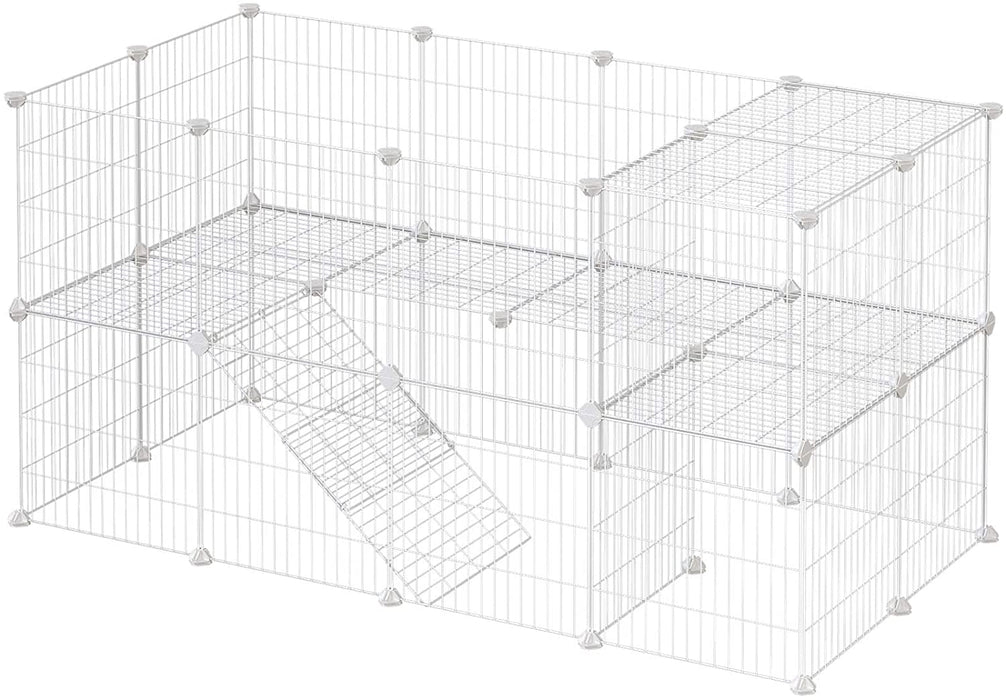 Nancy's Charlottenburgh Dierenkooi - Konijnenhok - Cavia - 2 Verdiepingen - Metaalgaas - Wit - 143 x 73 x 71 cm